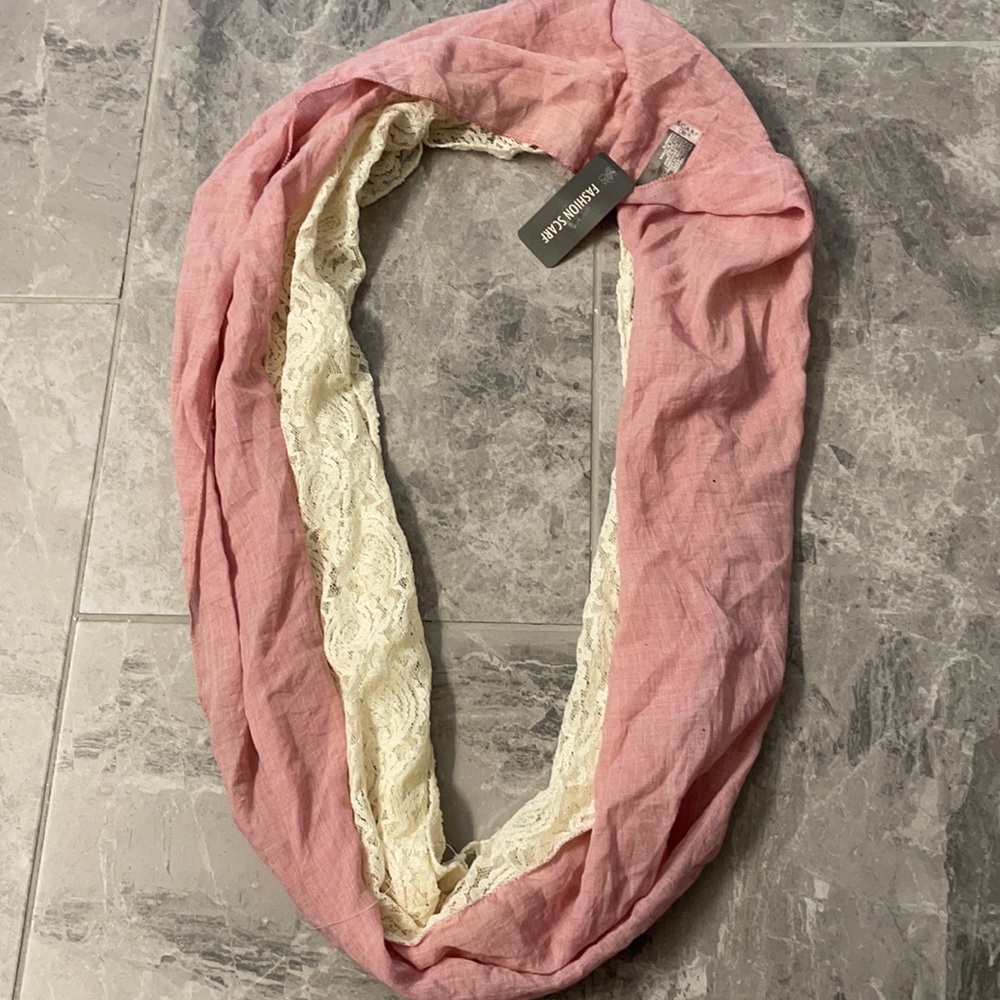 NWT pink and cream lace infinity scarf